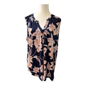 PaperMoon 2X Sleeveless Floral Blouse Navy & Peach